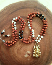 Load image into Gallery viewer, Yoga Mala Black Onyx Rainbow Moonstone Ganesh