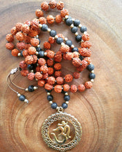 Load image into Gallery viewer, Yoga Mala | Black Agate Rudraksha OM Pendant Pendant Neckalce | 108 Beads