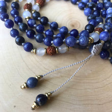 Load image into Gallery viewer, Yoga Mala | Sodalite Agate Rudraksha OM Pendant Pendant Neckalce | 108 Beads