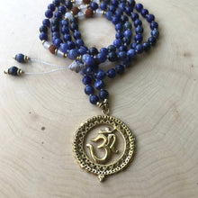 Load image into Gallery viewer, Yoga Mala | Sodalite Agate Rudraksha OM Pendant Pendant Neckalce | 108 Beads