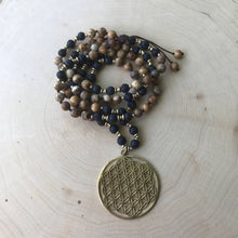 Load image into Gallery viewer, Yoga Mala | Picture Jasper Lava Beads Flower of Life Pendant Pendant Neckalce | 108 Beads