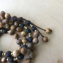 Load image into Gallery viewer, Yoga Mala | Picture Jasper Lava Beads Flower of Life Pendant Pendant Neckalce | 108 Beads