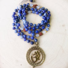 Load image into Gallery viewer, Yoga Mala | Sodalite Agate Rudraksha OM Pendant Pendant Neckalce | 108 Beads