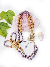 Load image into Gallery viewer, Yoga Mala | Amethyst Sandalwood Saraswati Pendant Necklace | 108 Beads