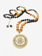 Load image into Gallery viewer, Yoga Mala | Black Onyx Sandalwood Sri Yantra Pendant Necklace | 108 Beads