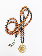 Load image into Gallery viewer, Yoga Mala | Black Lava Sandalwood Seed of Life Pendant Necklace | 108 Beads