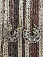 Load image into Gallery viewer, Large Hoop Mandala Geometric Brass Earrings