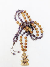Load image into Gallery viewer, Yoga Mala | Amethyst Sandalwood Saraswati Pendant Necklace | 108 Beads
