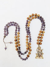Load image into Gallery viewer, Yoga Mala | Amethyst Sandalwood Saraswati Pendant Necklace | 108 Beads