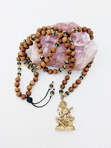 Yoga Mala | Lapis Lazulil Sandalwood Saraswati Pendant Necklace | 108 Beads