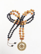 Load image into Gallery viewer, Yoga Mala | Black Onyx Sandalwood Sri Yantra Pendant Necklace | 108 Beads