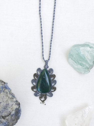 Aventurine Necklace | Micro Macrame | Handmade One of a Kind | Silver Accents
