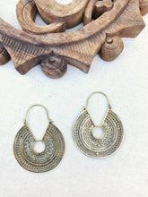 Load image into Gallery viewer, Large Hoop Mandala Geometric Brass Earrings