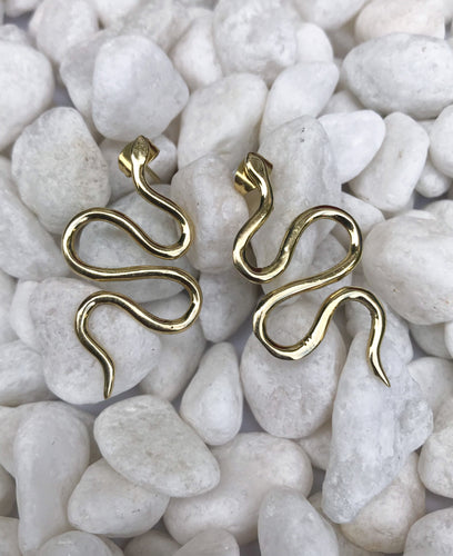 Serpent Snake Brass Earrings