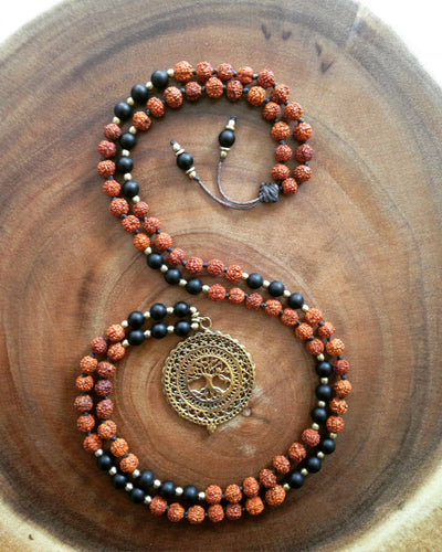 Yoga Mala | Black Onyx Rudraksha Tree of Life Pendant Pendant Neckalce | 108 Beads