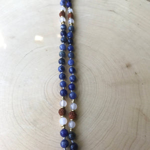 Yoga Mala | Sodalite Agate Rudraksha OM Pendant Pendant Neckalce | 108 Beads