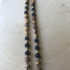 Yoga Mala | Picture Jasper Lava Beads Flower of Life Pendant Pendant Neckalce | 108 Beads