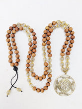 Load image into Gallery viewer, Yoga Mala | Rutilated Quartz Sandalwood Sri Yantra Mandala Pendant Necklace | 108 Beads