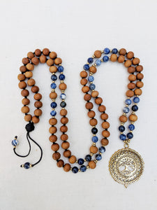 Yoga Mala | Sodalite Sandalwood Tree of Life Pendant Necklace | 108 Beads