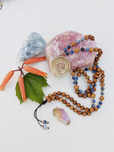 Yoga Mala | Sodalite Sandalwood Tree of Life Pendant Necklace | 108 Beads