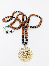 Load image into Gallery viewer, Yoga Mala | Black Lava Sandalwood Seed of Life Pendant Necklace | 108 Beads