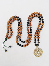 Load image into Gallery viewer, Yoga Mala | Black Lava Sandalwood Seed of Life Pendant Necklace | 108 Beads
