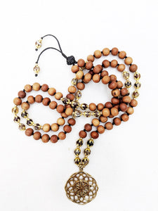 Yoga Mala | Agate Sandalwood Seed of Life Pendant Necklace | 108 Beads