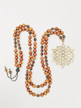 Load image into Gallery viewer, Yoga Mala | Smoky Quartz Sandalwood Sacred Geometry Pendant Necklace | 108 Beads