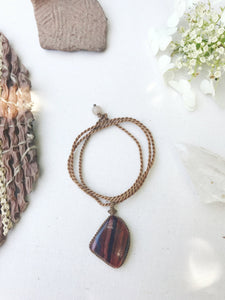 Red Tiger's Eye Necklace | Micro Macrame | Handmade One of a Kind | Silver Accents