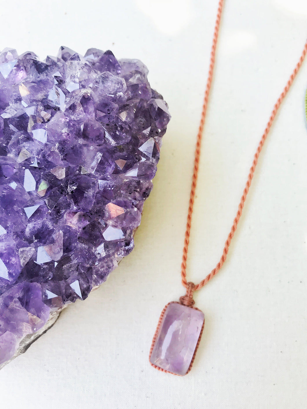 Amethyst Necklace | Micro Macrame | Handmade One of a Kind | Silver Accents