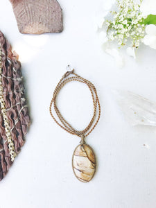 Picture Jasper Necklace | Micro Macrame | Handmade One of a Kind | Silver Accents