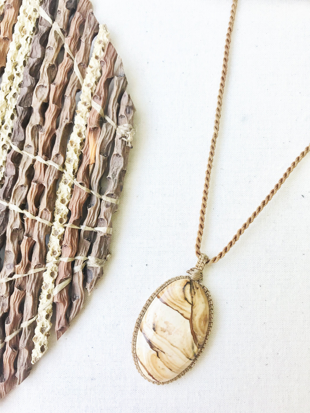 Picture Jasper Necklace | Micro Macrame | Handmade One of a Kind | Silver Accents