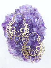 Load image into Gallery viewer, Blooming Lotus Brass Hoop Earrings
