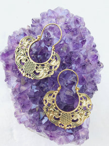 Victorian Flower Brass Hoop Earrings
