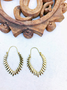 Tribal Leaves Brass Hoop Earrings
