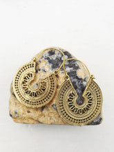 Load image into Gallery viewer, Hoop Mandala Geometric Brass Earrings