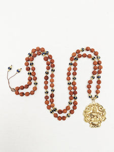 Yoga Mala | Lapis Lazuli Rudraksha Lakshmi Pendant Necklace | 108 Beads