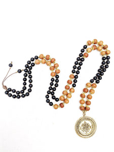 Yoga Mala | Black Onyx Sandalwood Sri Yantra Pendant Necklace | 108 Beads