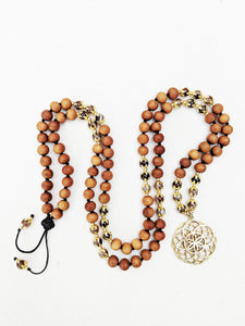 Yoga Mala | Agate Sandalwood Seed of Life Pendant Necklace | 108 Beads