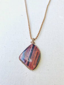 Red Tiger's Eye Necklace | Micro Macrame | Handmade One of a Kind | Silver Accents
