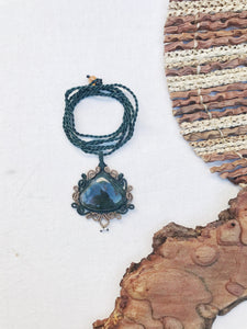 Moss Agate Necklace | Micro Macrame | Handmade One of a Kind | Silver Accents