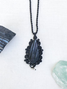 Black Tourmaline Necklace | Micro Macrame | Handmade One of a Kind | Silver Accents