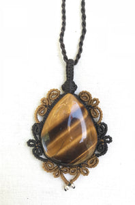 Tiger's Eye Necklace | Micro Macrame | Handmade One of a Kind | Silver Accents