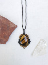 Load image into Gallery viewer, Tiger&#39;s Eye Necklace | Micro Macrame | Handmade One of a Kind | Silver Accents