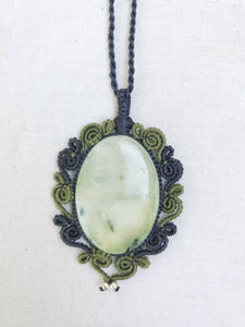 Prehnite Necklace | Micro Macrame | Handmade One of a Kind | Silver Accents