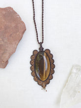 Load image into Gallery viewer, Tigers Eye Necklace | Micro Macrame | Handmade One of a Kind | Silver Accents
