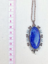 Load image into Gallery viewer, Lapis Lazuli Necklace | Micro Macrame | Handmade One of a Kind | Silver Accents