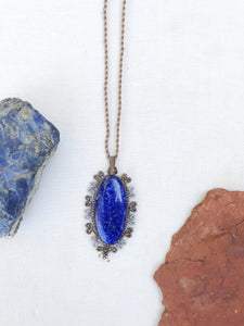 Lapis Lazuli Necklace | Micro Macrame | Handmade One of a Kind | Silver Accents