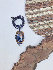 Sodalite Necklace | Micro Macrame | Handmade One of a Kind | Silver Accents