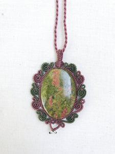 Unakite Necklace | Micro Macrame | Handmade One of a Kind | Silver Accents